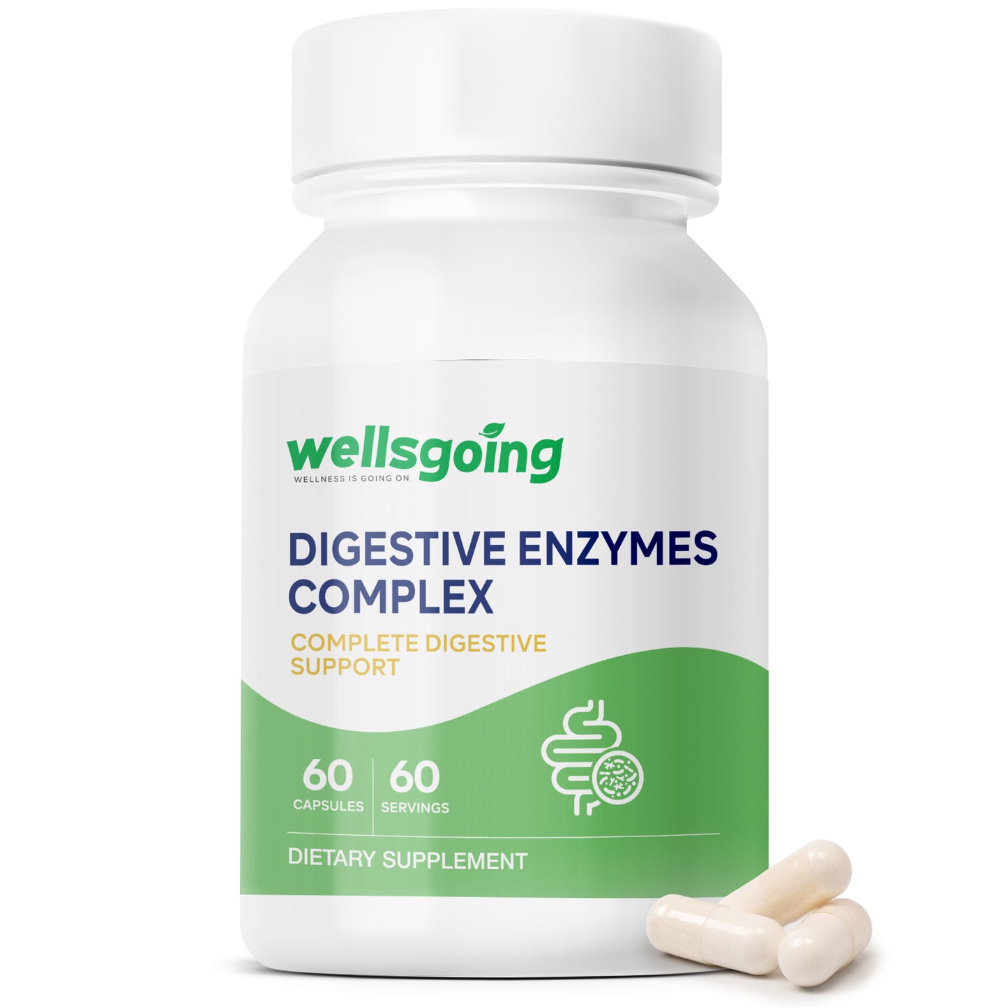 Wellsgoing Digestive Enzymes Complex – Digestive Support – 60 Capsules