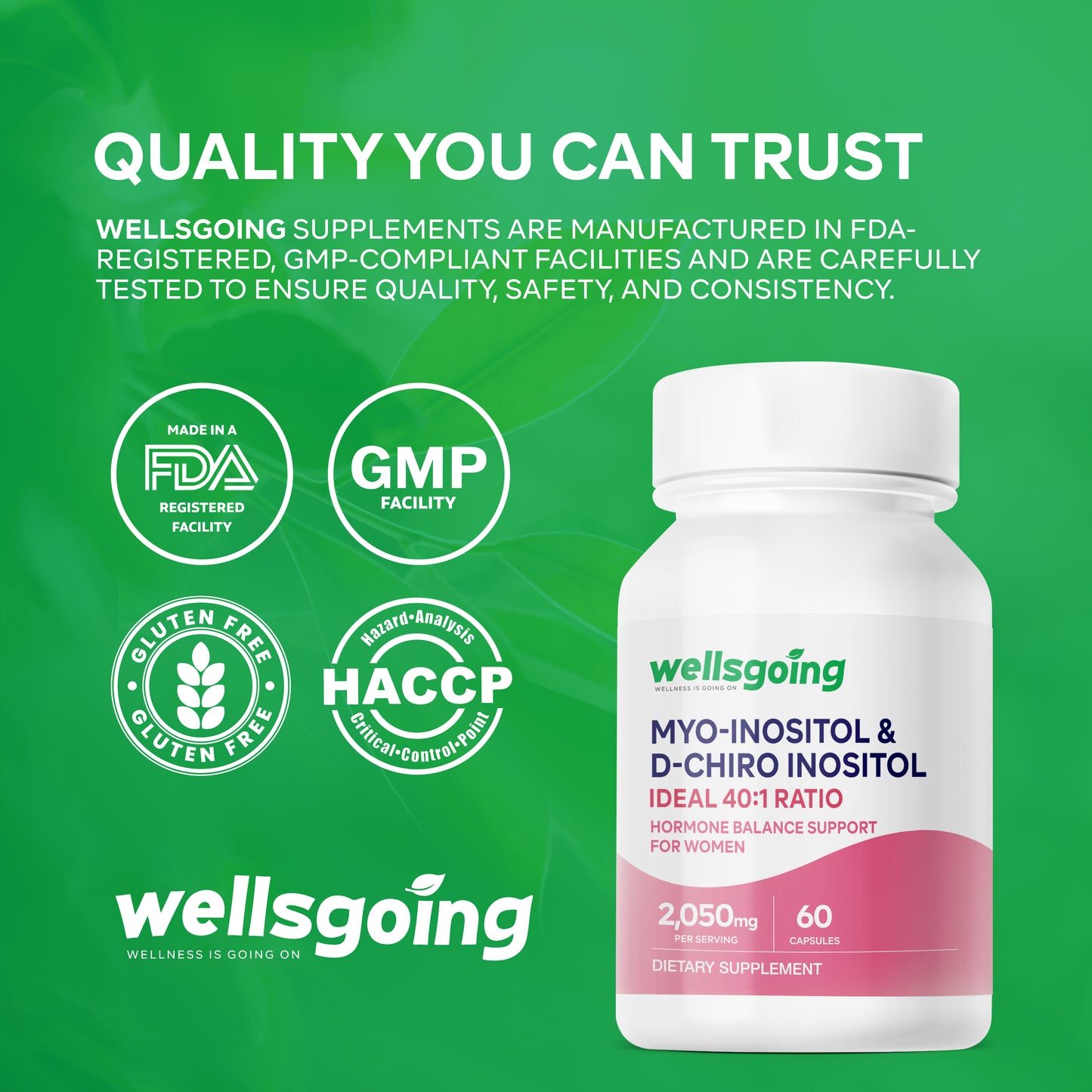 Wellsgoing Myo & D-Chiro Inositol 40:1 – Daily Wellness Formula – 60 Capsules
