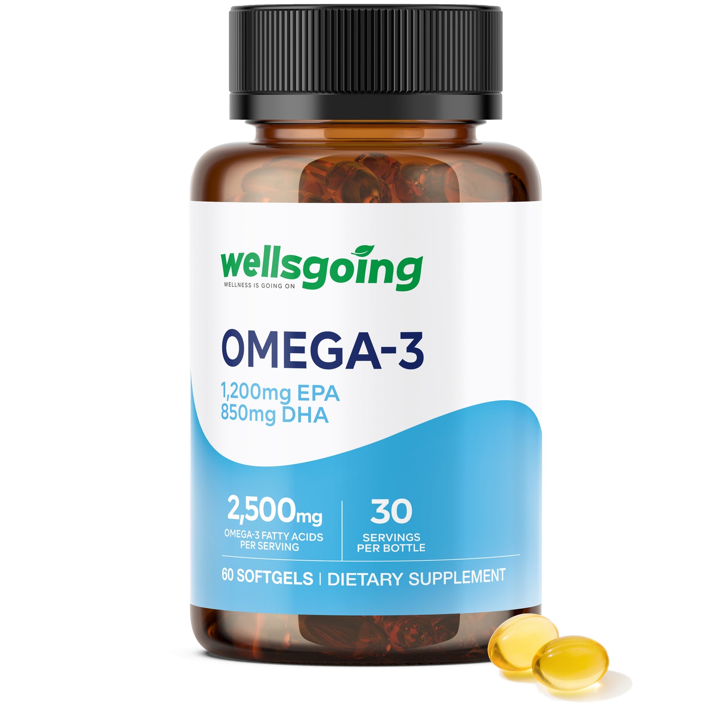 Wellsgoing Omega-3 Fish Oil 2500 mg – Heart & Brain Support (60 Softgels)