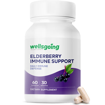 Wellsgoing Elderberry + Vitamin C & Zinc – Daily Supplement – 60 Capsules