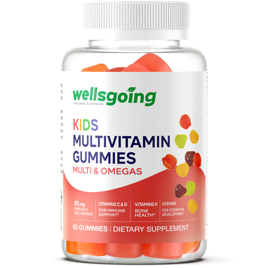 Wellsgoing Kids Multivitamin Gummies with Omega-3 – Vitamins C, D & Zinc (60 Gummies)