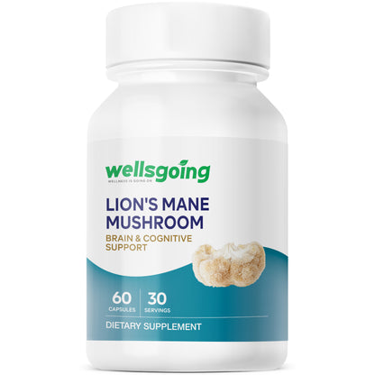Wellsgoing Lion’s Mane Mushroom – Brain & Focus Support – 1000 mg, 60 Capsules