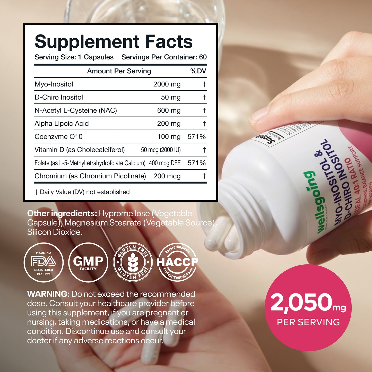 Wellsgoing Myo & D-Chiro Inositol 40:1 – Daily Wellness Formula – 60 Capsules
