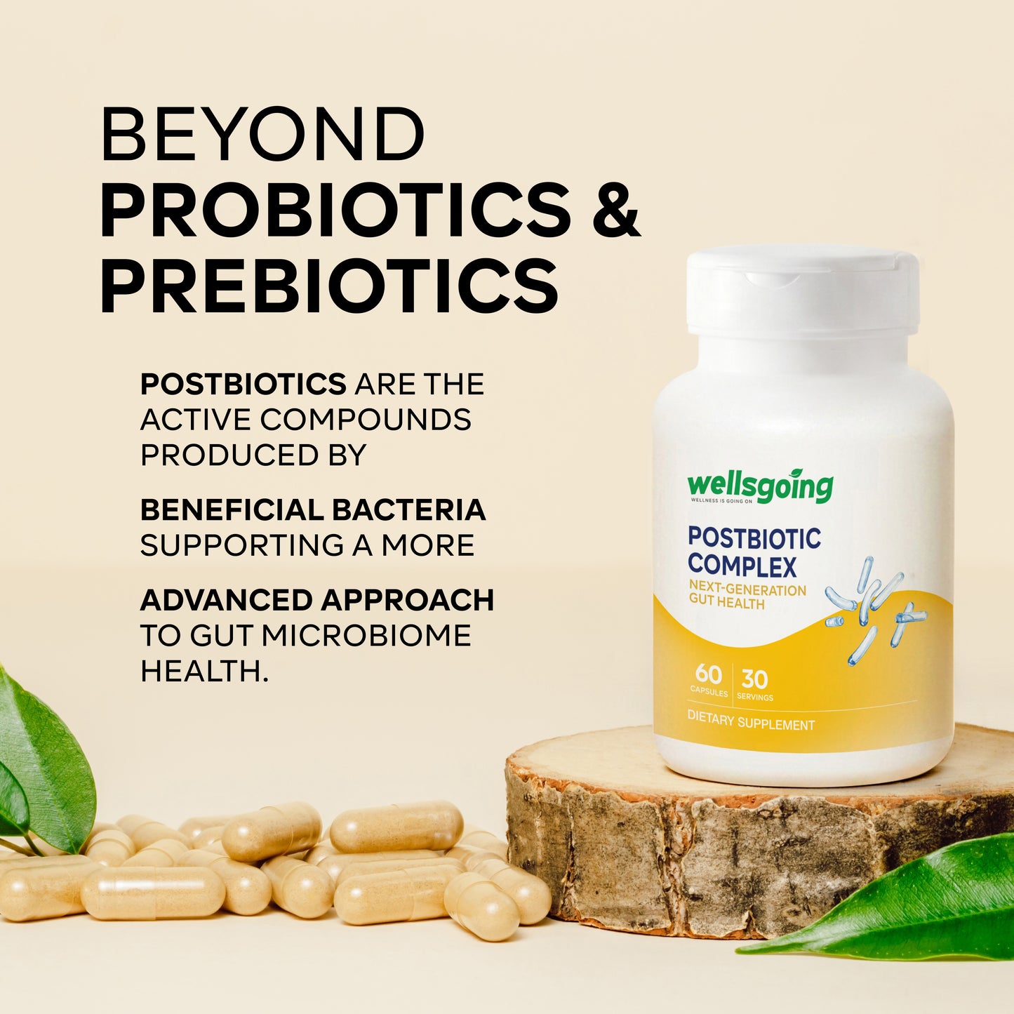 Wellsgoing Postbiotic Complex – Heat-Treated Postbiotics for Daily Support – 60 Capsules