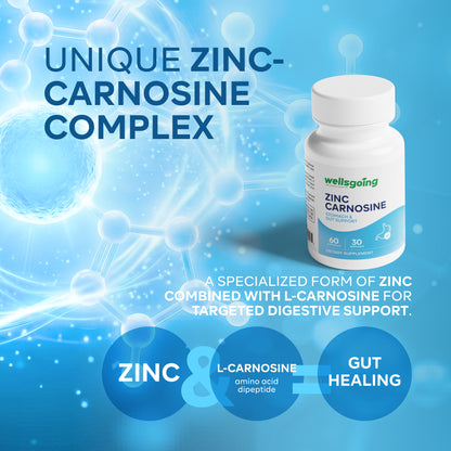 Wellsgoing Zinc Carnosine 75 mg – Daily Gut Wellness Formula – 60 Capsules