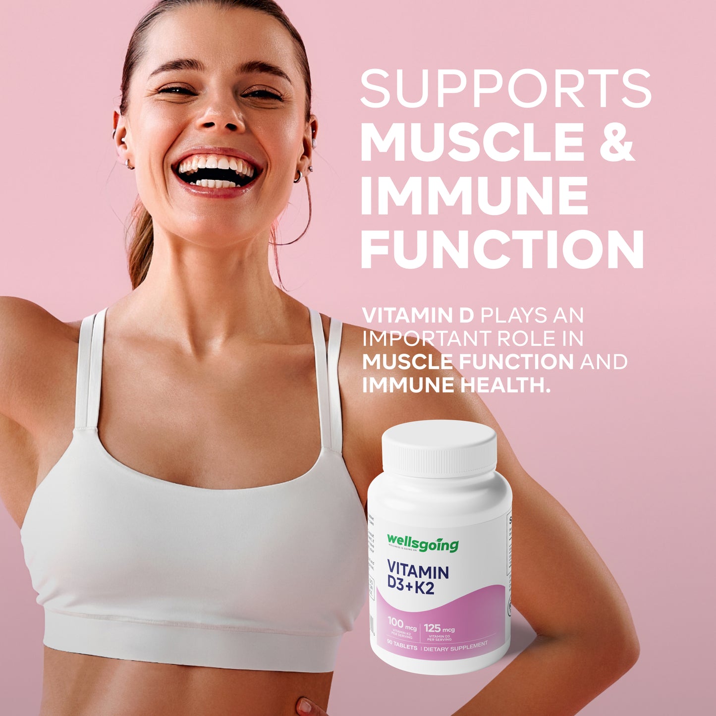 Wellsgoing Vitamin D3 + K2 5000 IU – Bone, Teeth & Immune Support (90 Tablets)