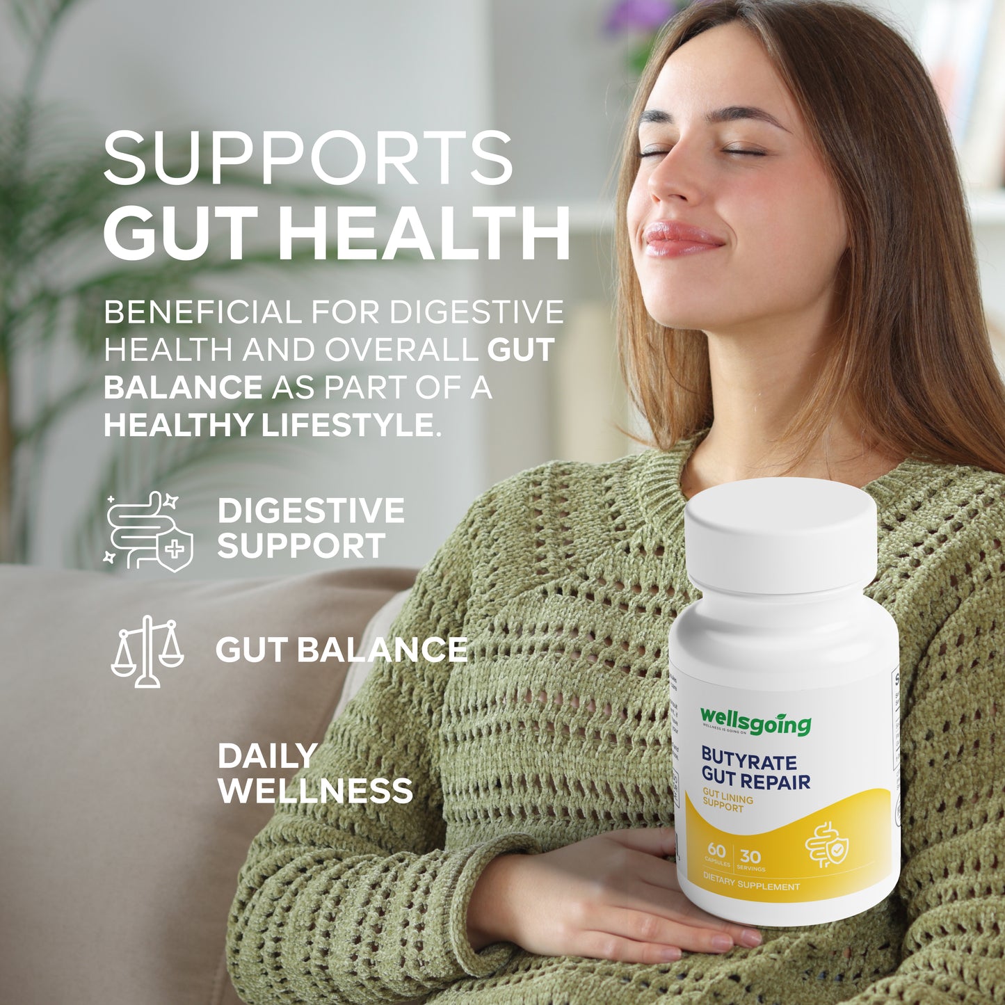 Wellsgoing Butyrate – Postbiotic Gut Support – 60 Capsules