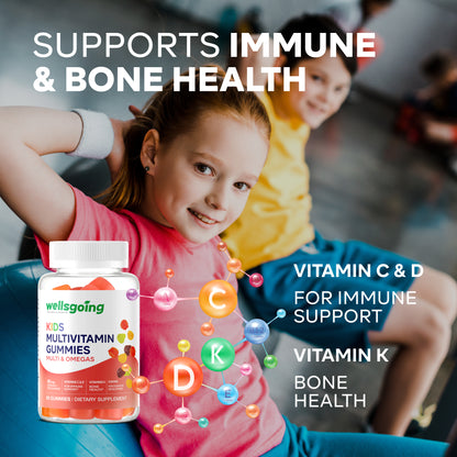 Wellsgoing Kids Multivitamin Gummies with Omega-3 – Vitamins C, D & Zinc (60 Gummies)