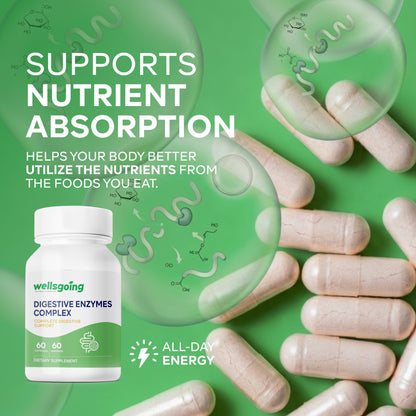 Wellsgoing Digestive Enzymes Complex – Digestive Support – 60 Capsules
