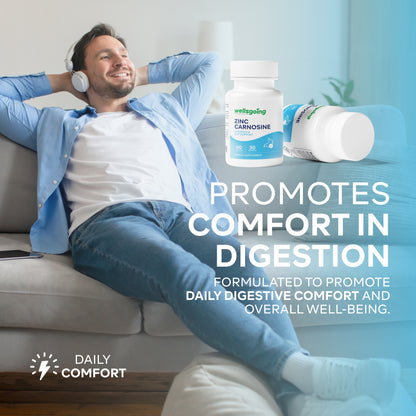 Wellsgoing Zinc Carnosine 75 mg – Daily Gut Wellness Formula – 60 Capsules