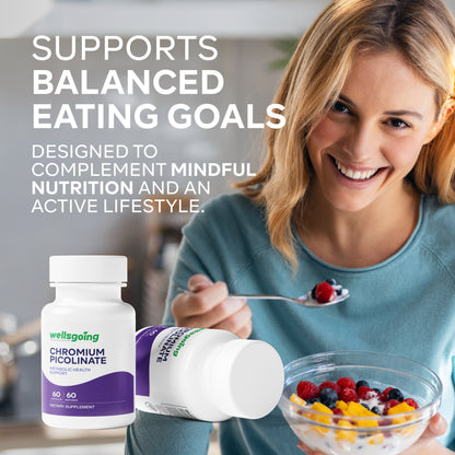 Wellsgoing Chromium Picolinate 200 mcg – Daily Metabolic Wellness Formula – 60 Capsules