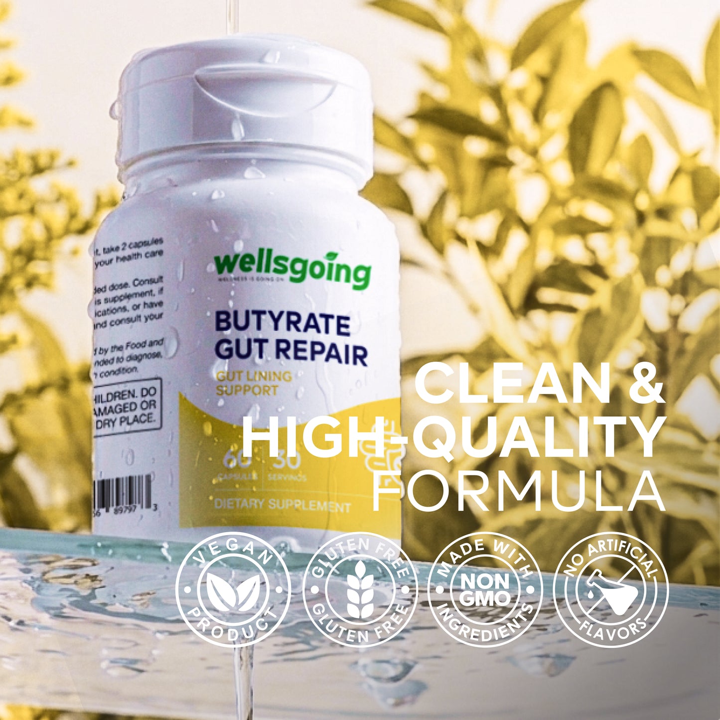 Wellsgoing Butyrate – Postbiotic Gut Support – 60 Capsules