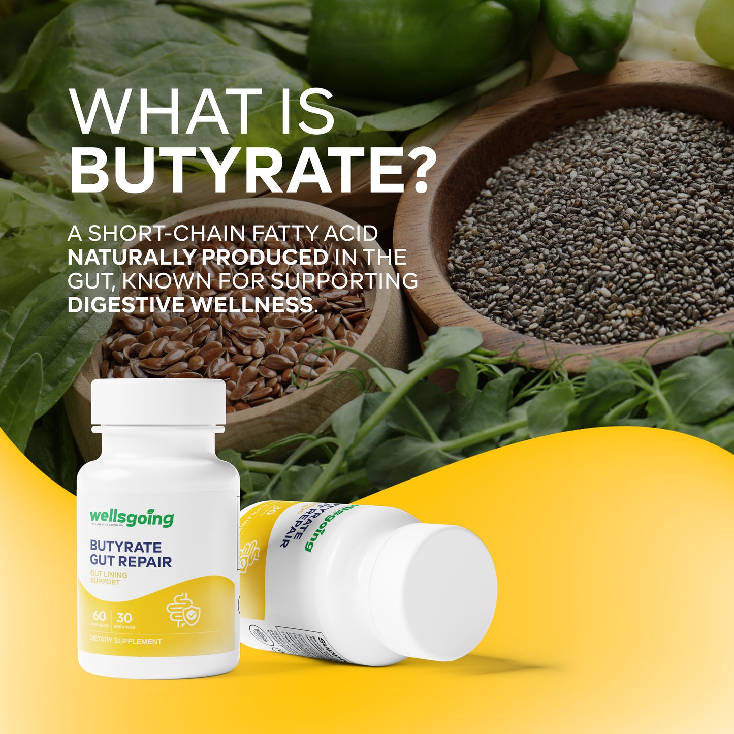 Wellsgoing Butyrate – Postbiotic Gut Support – 60 Capsules