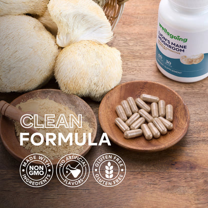 Wellsgoing Lion’s Mane Mushroom – Brain & Focus Support – 1000 mg, 60 Capsules