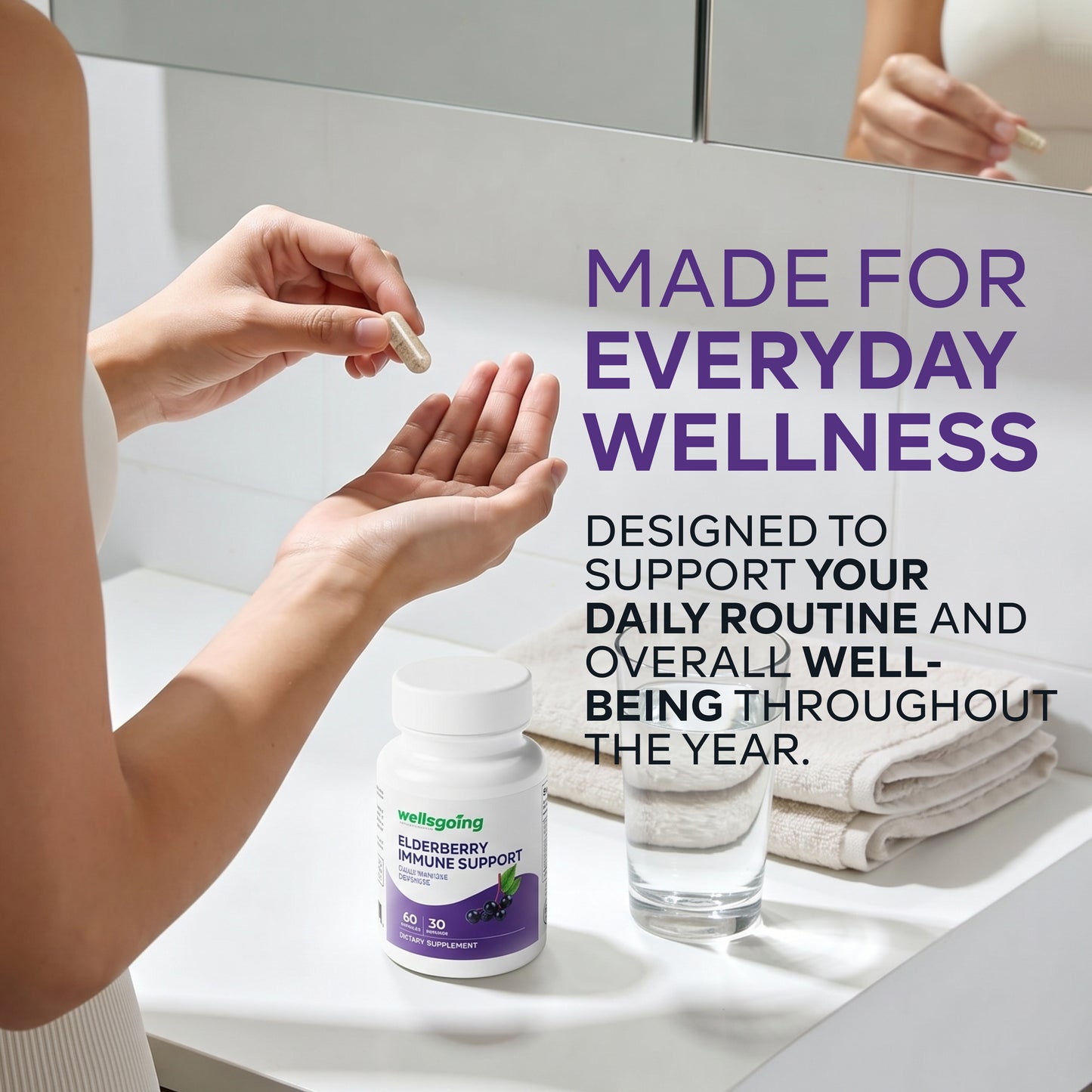 Wellsgoing Elderberry + Vitamin C & Zinc – Daily Supplement – 60 Capsules