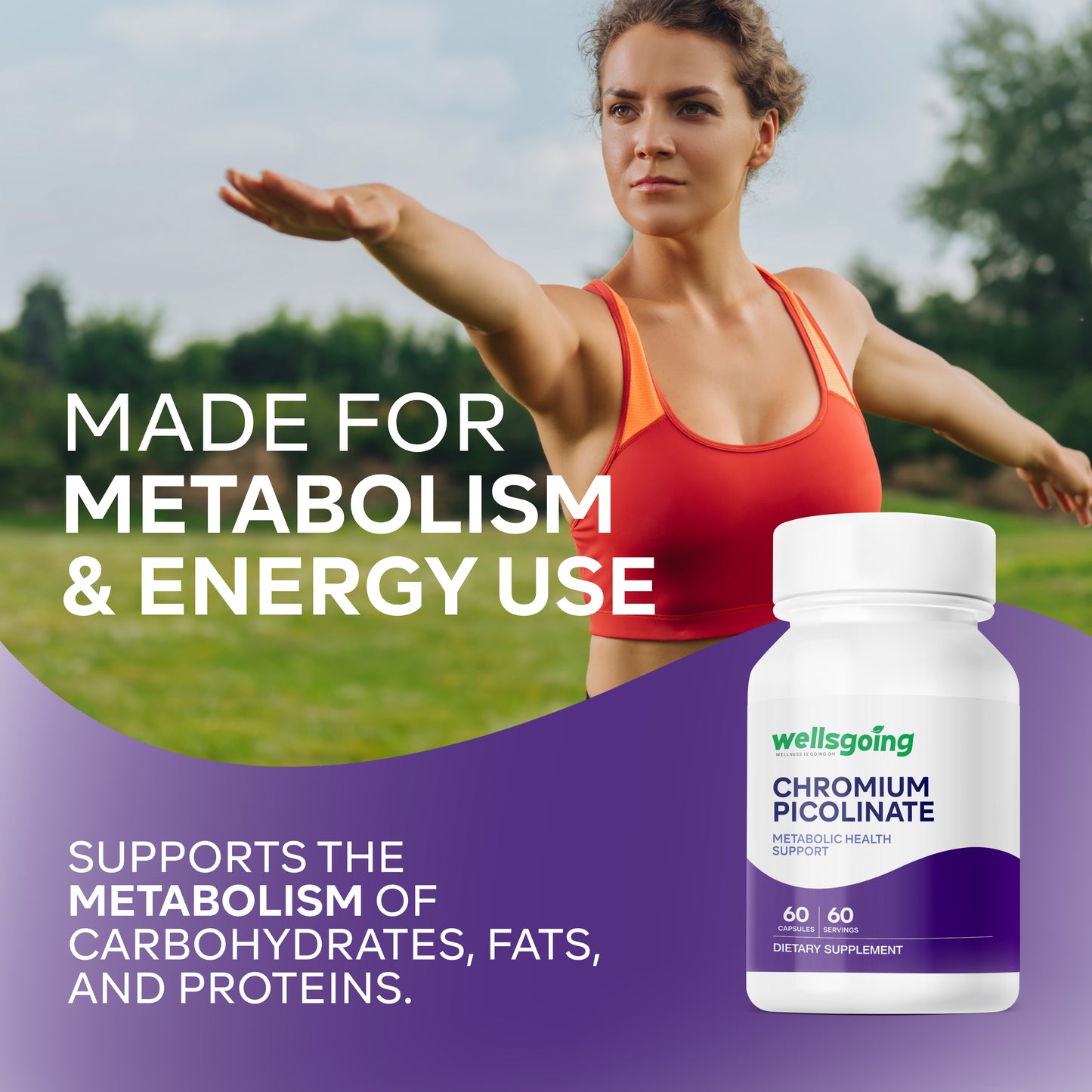 Wellsgoing Chromium Picolinate 200 mcg – Daily Metabolic Wellness Formula – 60 Capsules