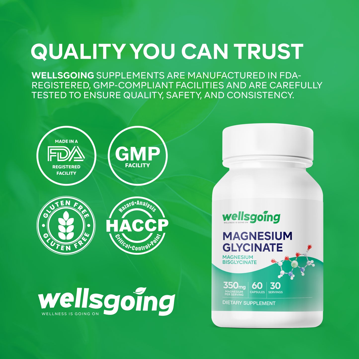 Wellsgoing Magnesium Glycinate – Muscle & Relaxation Support (60 Capsules)