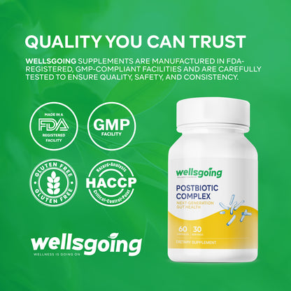 Wellsgoing Postbiotic Complex – Heat-Treated Postbiotics for Daily Support – 60 Capsules