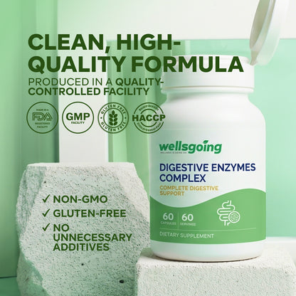 Wellsgoing Digestive Enzymes Complex – Digestive Support – 60 Capsules