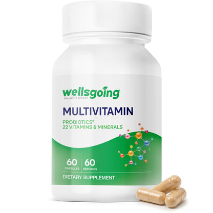 Wellsgoing Multivitamin with Probiotics – Daily Nutrition & Digestive Support (60 Capsules)