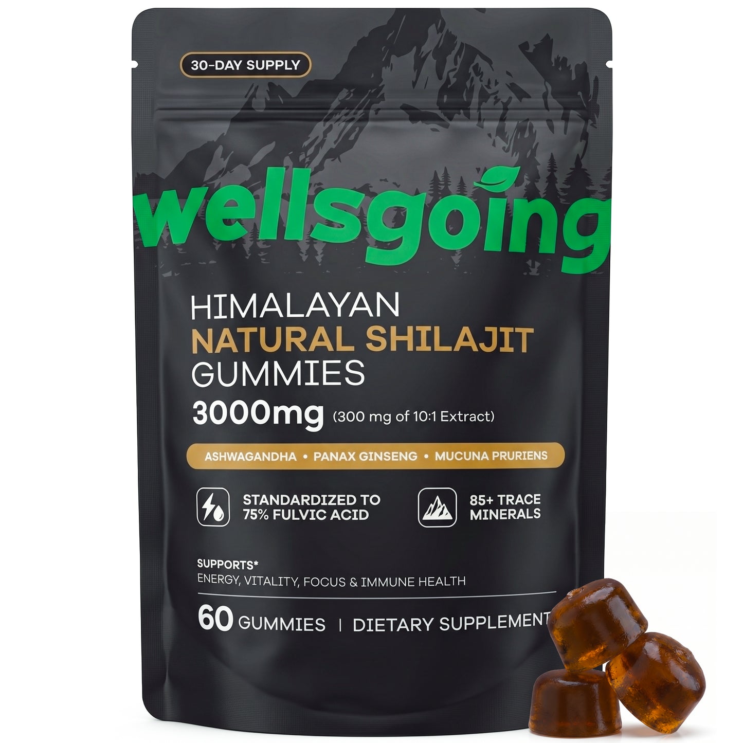 Wellsgoing Shilajit Gummies for Men – Energy & Vitality Support – 60 Gummies