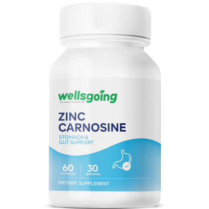 Wellsgoing Zinc Carnosine 75 mg – Daily Gut Wellness Formula – 60 Capsules